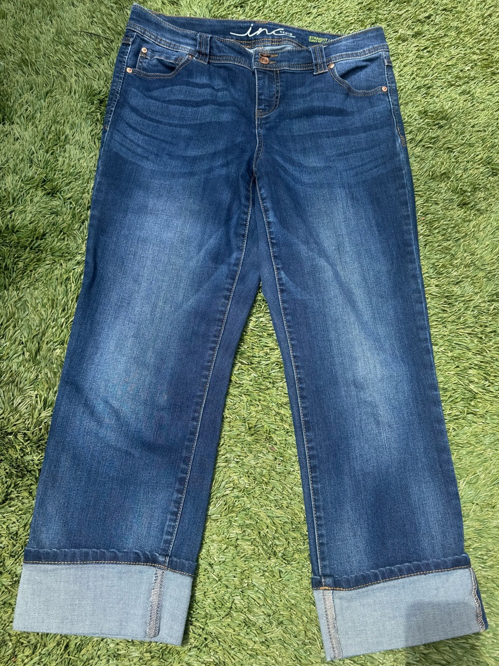 INC International Concepts Women's Dark Blue Cuffed Jeans